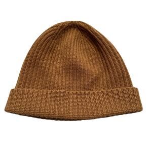 8.6.4 Designs Cashmere Camel Brown Ribbed Knit Foldover Beanie Hat Classic